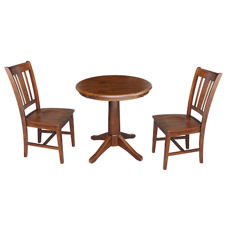 International Concepts Round 30 in Round Top Pedestal Table with 2 Chairs, Espresso, 30 in W, 30 in L, 29.9 in H, Wood K581-30RT-27B-C10-2